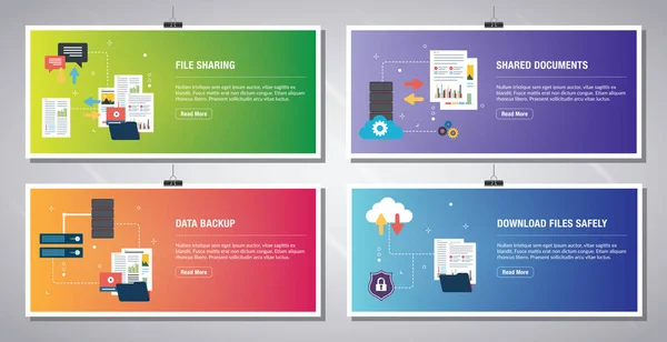 Web Banners Template Vector Icons File Sharing Shared Documents Data — Stock Vector