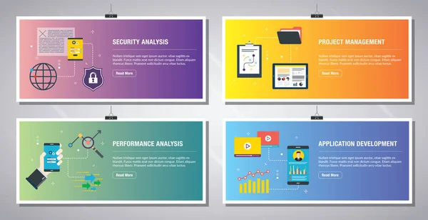 Web Banners Template Vector Icons Security Analysis Project Management Performance — Stock Vector