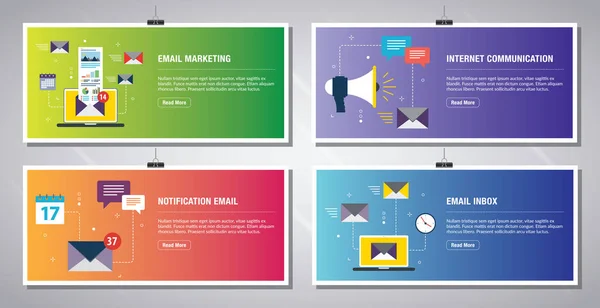 Modelo Banners Web Vetor Com Ícones Mail Marketing Comunicação Com — Vetor de Stock