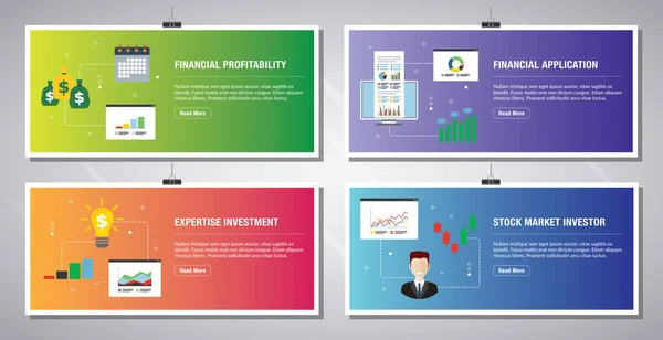 Webbanners Sjabloon Vector Met Pictogrammen Van Financiële Winstgevendheid Financiële Toepassing — Stockvector