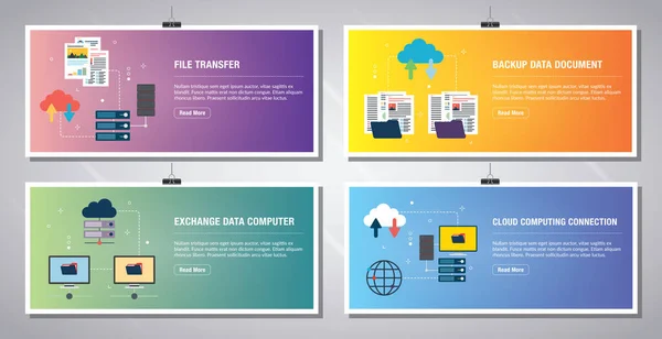 Modelo Banners Web Vetor Com Ícones Transferência Arquivos Documento Dados —  Vetores de Stock