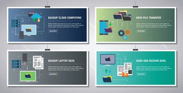 Web Banners Template Vector Icons Backup Cloud Computing Backup Laptop — Stock Vector