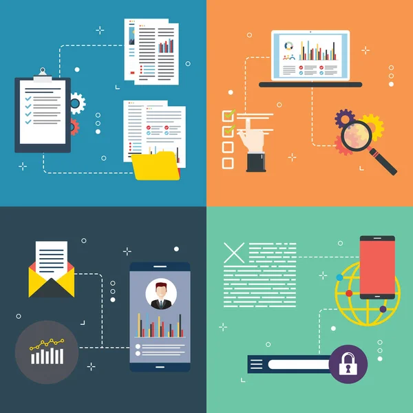 Data Management Business Report Application Analysis Icons Concepts Data Management — Stock Vector