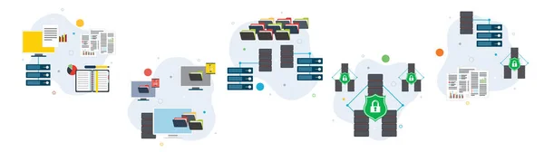 Netzwerk Computer Server Unternehmen Technologie Datenbank Und Sicherheitssymbole Konzepte Für — Stockvektor