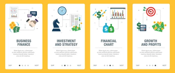 Ícones Negócios Finanças Investimento Estratégia Crescimento Lucros Conceitos Finanças Negócios — Vetor de Stock