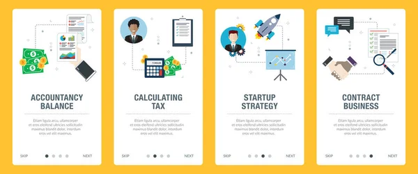 Contabilidad Finanzas Cálculo Impuestos Startups Iconos Negocios Conceptos Balance Contable — Archivo Imágenes Vectoriales