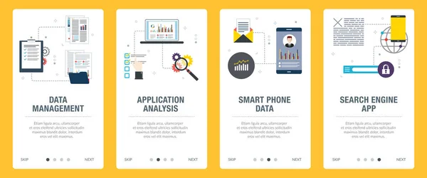 Iconos Datos Gestión Negocio Informe Aplicación Análisis Conceptos Gestión Datos — Vector de stock