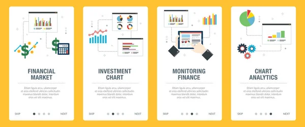 Investment Chart Monitoring Finance Money Growth Icons Concepts Financial Market — Stock Vector