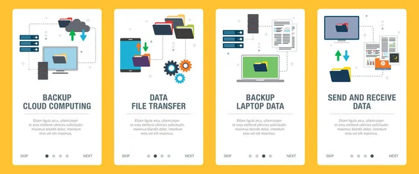 Ordenador Copia Seguridad Informes Datos Iconos Computación Nube Conceptos Copia — Vector de stock