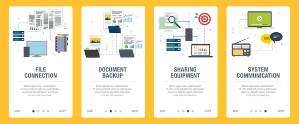 Connessione Backup Report Condivisione Comunicazione Icone Del Computer Concetti Connessione — Vettoriale Stock