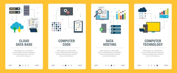 Molndata Dator Kod Hosting Och Teknik Ikoner Begreppen Molndatabas Datakod — Stock vektor