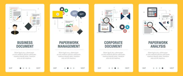 Ikony Biznesu Dokumentów Zarządzania Analizy Koncepcje Dokumentów Biznesowych Zarządzanie Papierami — Wektor stockowy