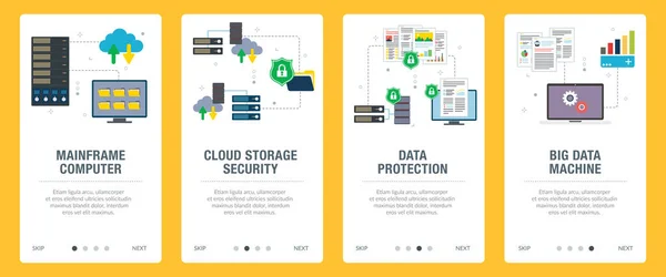 Mainframe Komputer Chmura Duże Zbiory Danych Ikony Bezpieczeństwa Ochrony Koncepcje — Wektor stockowy