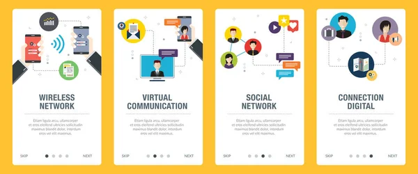 Netwerk Draadloos Communicatie Sociale Media Verbinding Pictogrammen Concepten Van Draadloos — Stockvector