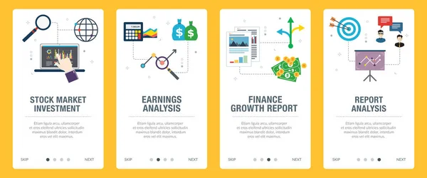 Investment Earnings Analysis Finance Growth Report Icons Concepts Stock Market — Stock Vector
