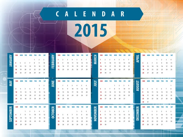 Calendario 2015 tecnología futurista — Archivo Imágenes Vectoriales