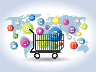 Alışveriş sepeti Dünya Haritası ve simgeler