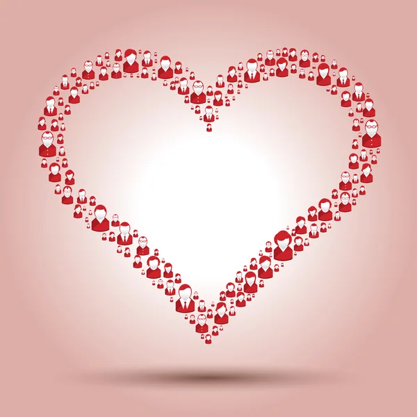 Design de coração com ícones de pessoas em vermelho — Vetor de Stock