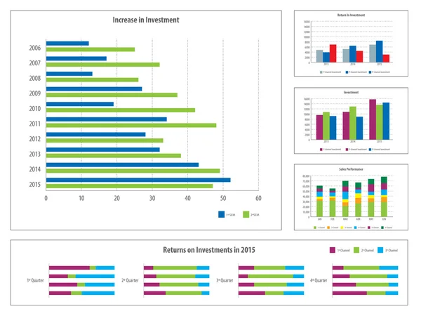 Informe con gráfico de inversión financiera — Vector de stock