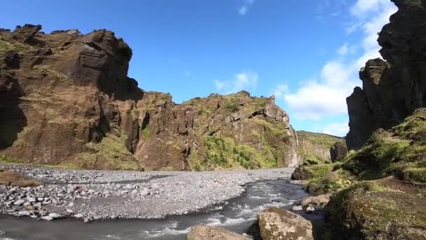 Canhão Stakkholtsgja com rio na Islândia perto de Posmork — Vídeo de Stock