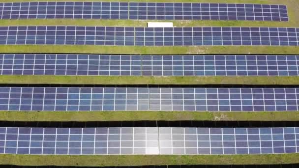 Vue aérienne du champ vert du panneau solaire, vue d'en haut — Video