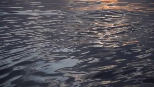 Спокійна вода моря під час заходу сонця у повільному русі. Концепція відпустки та подорожей — стокове відео