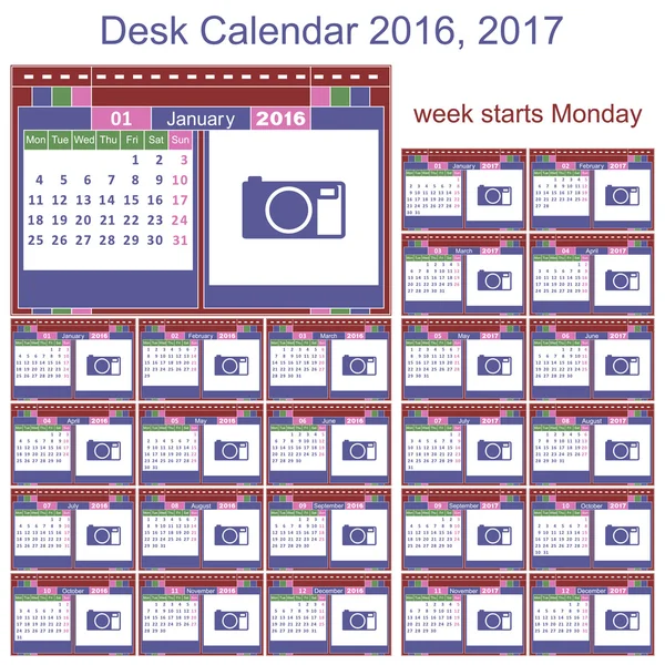 Calendario scrivania 2016 2017 — Vettoriale Stock
