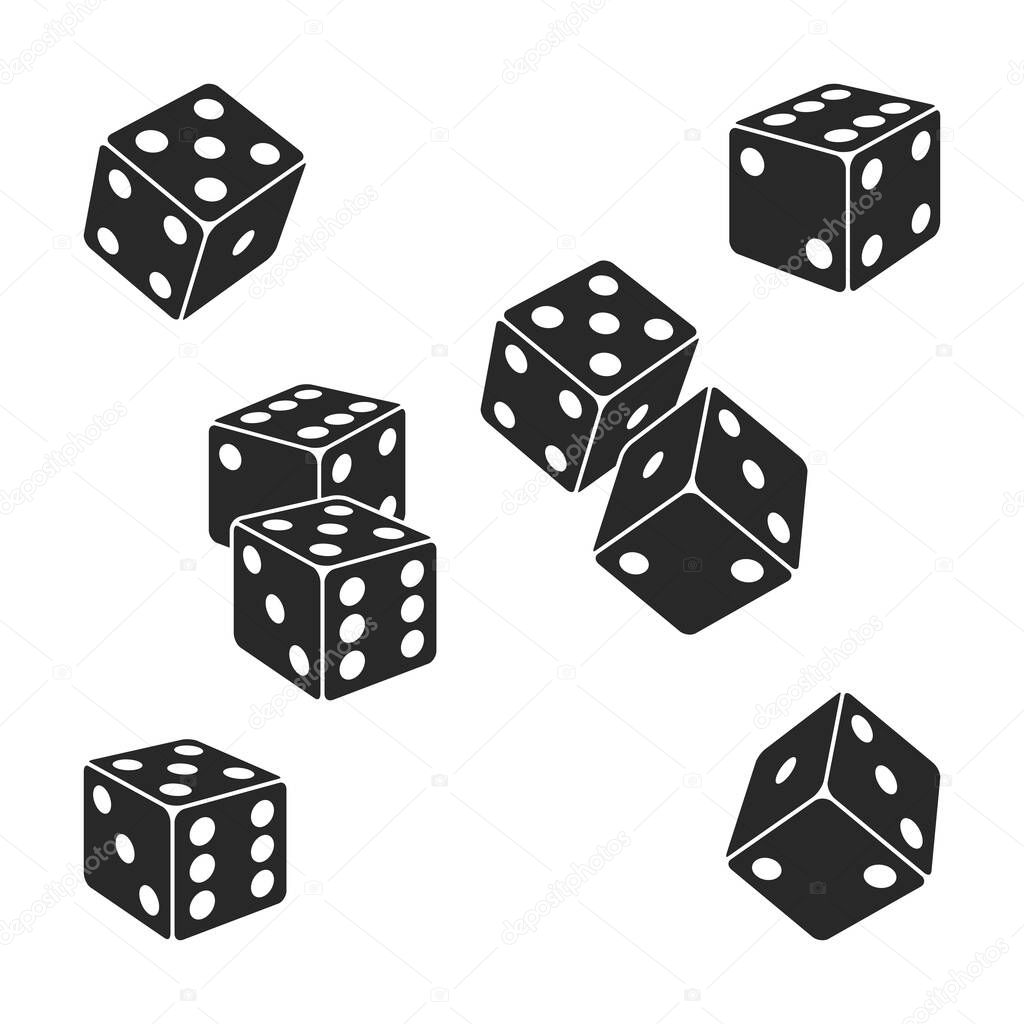 Black dice. Set on a white background. 