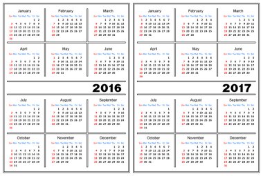 Calendar template 2016, 2017