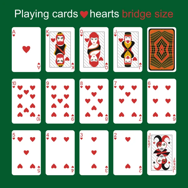 Jugando cartas. Corazones. Tamaño del puente — Archivo Imágenes Vectoriales