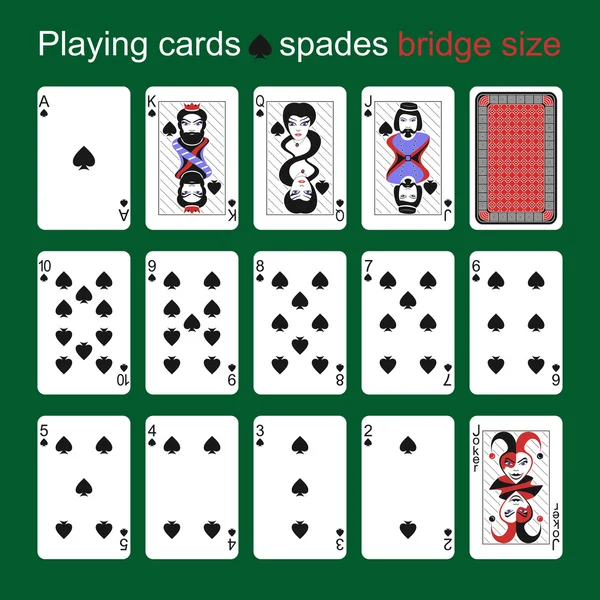 玩纸牌。黑桃。桥的大小 — 图库矢量图片