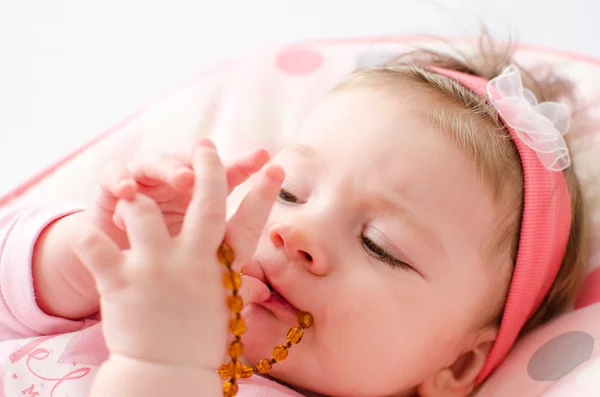 Teething baby girl — Stock Photo, Image