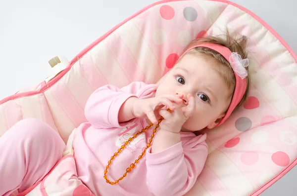 Dentición bebé niña — Foto de Stock