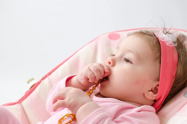 Dentición bebé niña — Foto de Stock