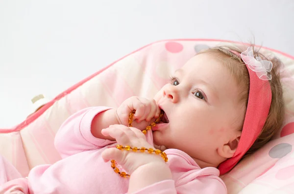 Dentición bebé niña — Foto de Stock