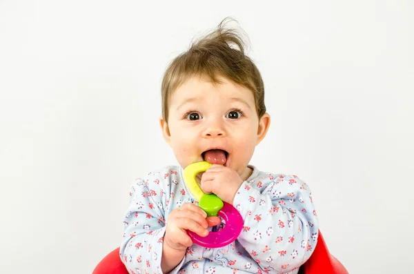 Teething baby girl — Stock Photo, Image