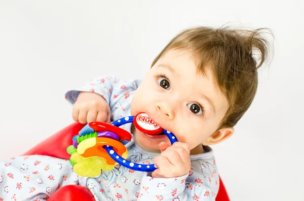 Teething baby girl — Stock Photo, Image