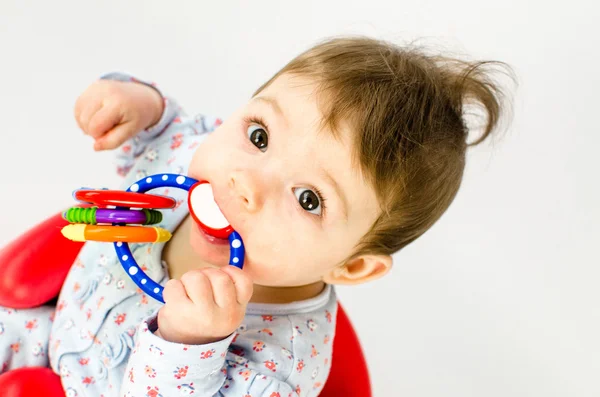 Teething baby girl — Stock Photo, Image