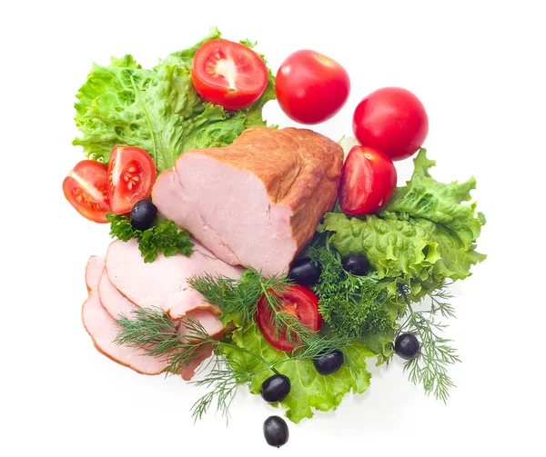 Sliced pork ham with tomato — Stock Photo, Image
