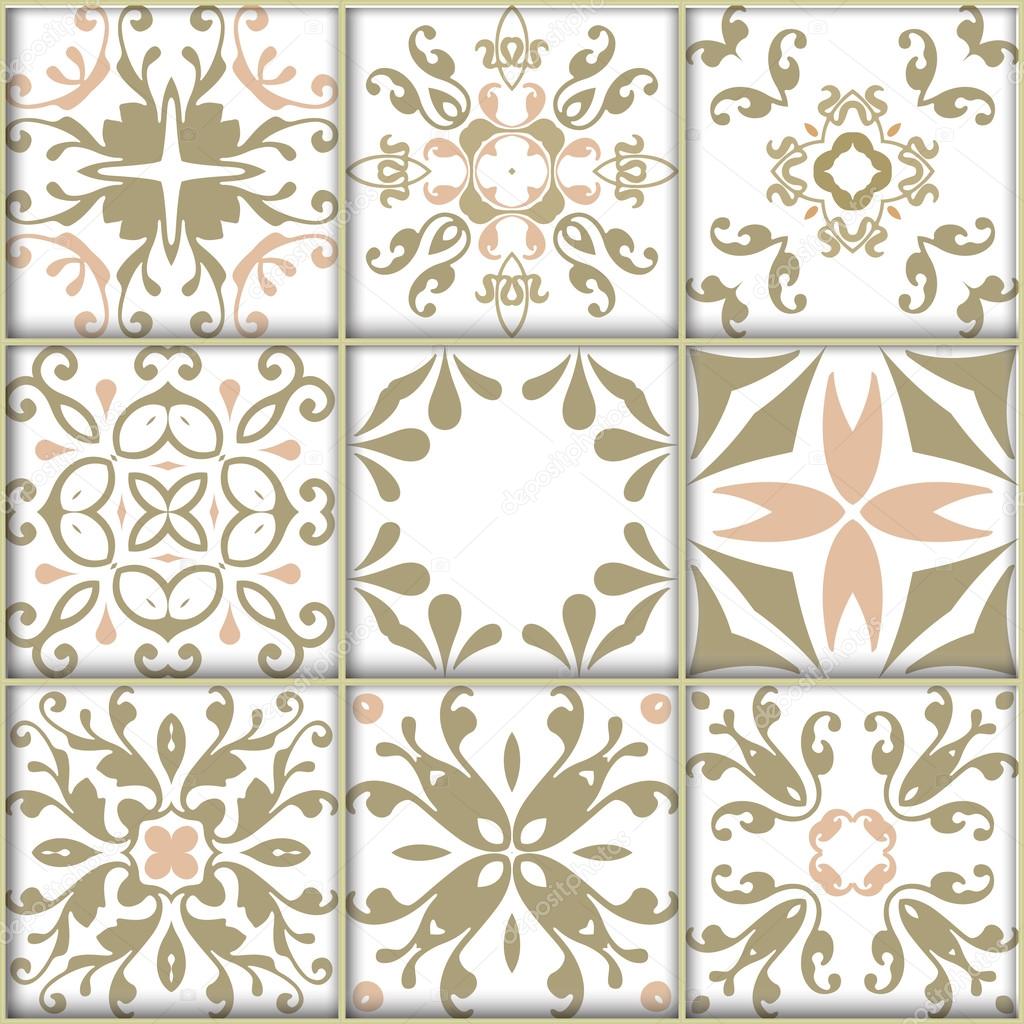 Set with ornamental tile backgrounds