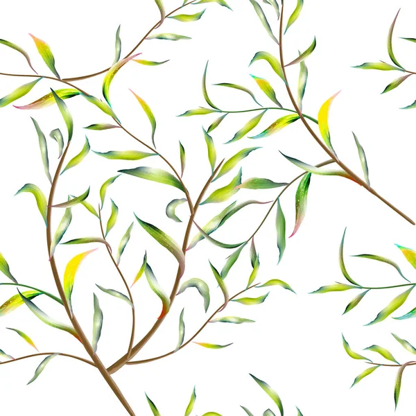 Blumenmuster Gefüllt Mit Grünen Blättern — Stockvektor
