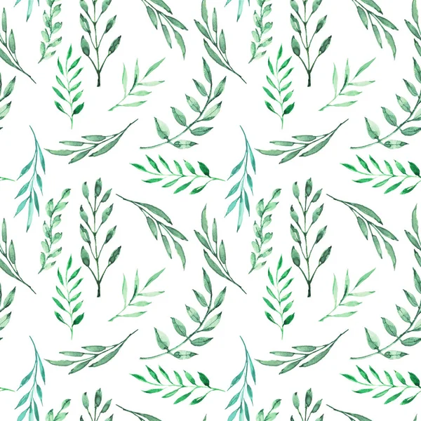Green Leaves Watercolor Seamless Pattern Vector — ストックベクタ