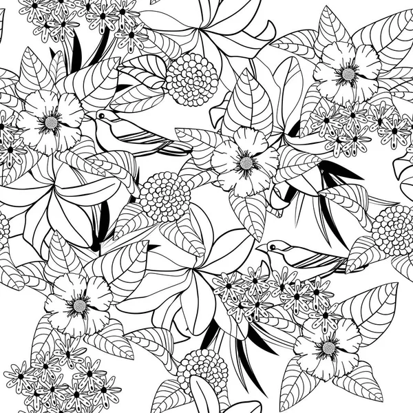 白と黒の色でシームレスなパターン ストック ベクトル イラスト 概要図 モノクローム手描きのドアの花 — ストックベクタ