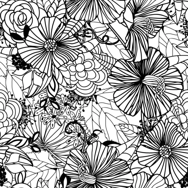 Безшовний Візерунок Білому Чорному Кольорах Стокові Векторні Ілюстрації Начерки Малюнка — стоковий вектор