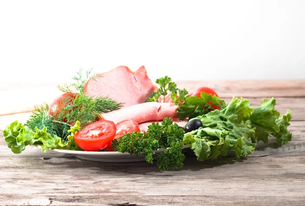 Plate of pork sliced ham — Stock Photo, Image