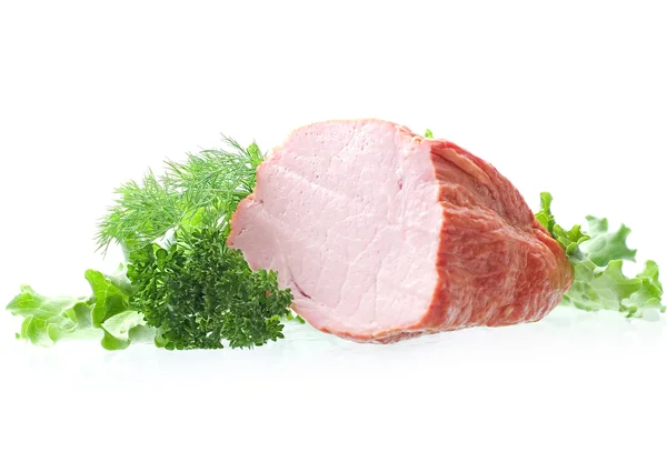 Stuk van verse ham geïsoleerd op wit — Stockfoto