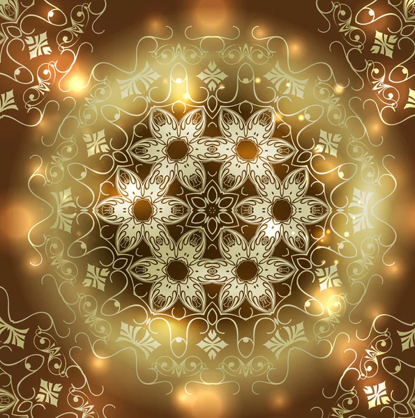 Floral bruin ronde ornament — Stockvector