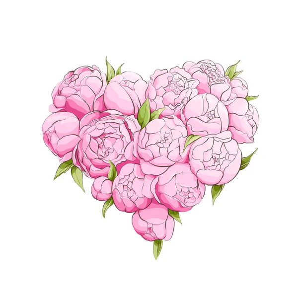 Cuore di peonie lucente — Vettoriale Stock