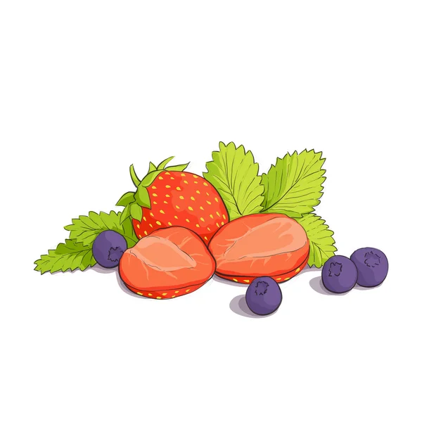 Some strawberries and blueberries — Stock Vector