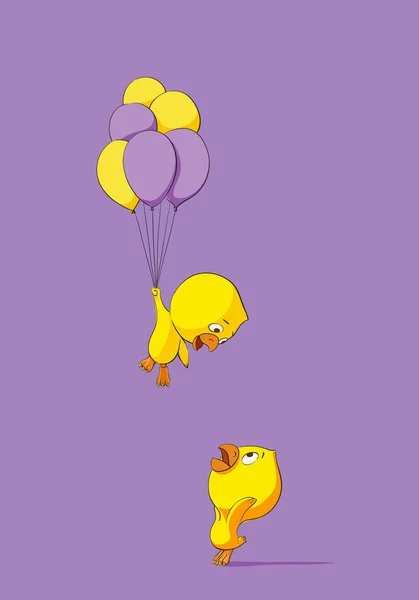Süße Küken mit Luftballons — Stockvektor